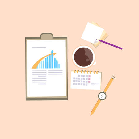 Business Office Workplace Desk,Top Angle Above View Vector Illustrationのイラスト素材