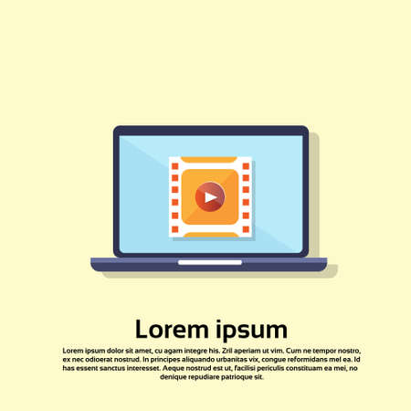 Laptop Computer Video Player Interface Flat Vector Illustrationのイラスト素材