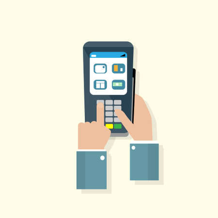 Business Hand Atm Terminal Machine Payment Vector Illustrationのイラスト素材