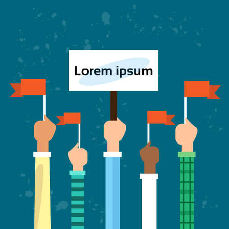 People Hands Group Hold Banner With Copy Space Flat Vector Illustrationのイラスト素材