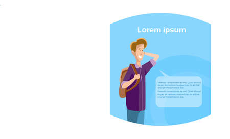 Young Boy Student Ponder Thinking Teenager With Chat Bubble Flat Vector Illustrationのイラスト素材