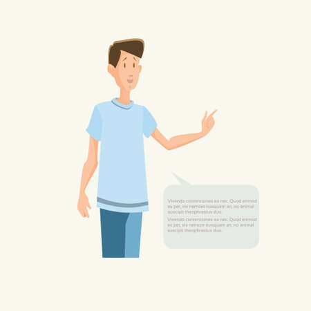 Young Boy Student Teenager With Chat Bubble Communication Concept Flat Vector Illustrationのイラスト素材