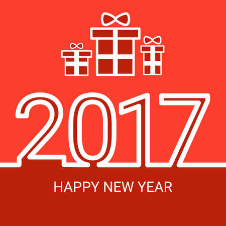 Happy New 2017 Year Web Icon Banner Flat Vector Illustrationのイラスト素材