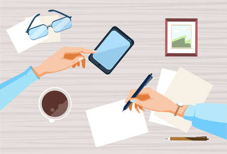 Contract Sign Up Paper Document Business People Agreement Pen Signature Flat Vector Illustrationのイラスト素材