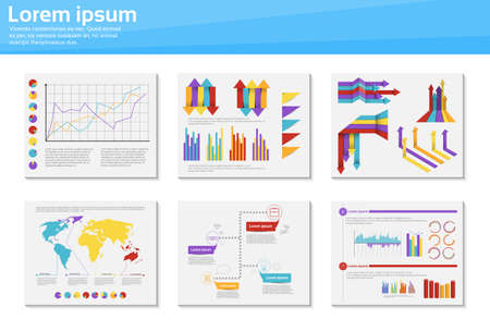 Graph Set Finance Diagram Infographic Icon Financial Business Chart Flat Vector Illustrationのイラスト素材