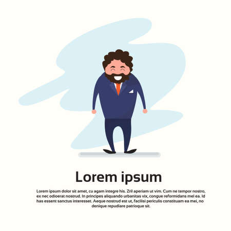 Cartoon Bearded Business Man Happy Smile Full Length Businessman Flat Vector Illustrationのイラスト素材