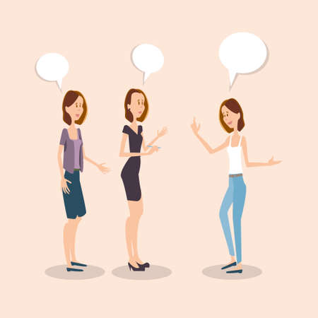 Young Girls Student Group Chatting University Friends Communication Flat Vector Illustrationのイラスト素材