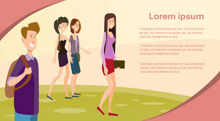 Student Group University Education School Pupils Crowd Communication Flat Vector Illustrationのイラスト素材