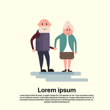 Senior Man Woman, Couple Grandfather Grandmother Holding Hands Flat Vector Illustrationのイラスト素材