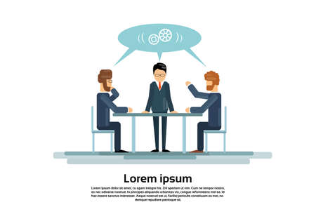 Businesspeople Group Working Creative Team Business People Sitting Office Desk Vector Illustrationのイラスト素材
