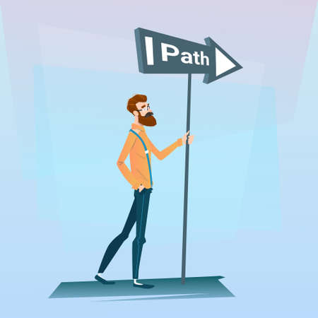 Businessman Choose Path Way Sign Board Road Flat Vector Illustrationのイラスト素材