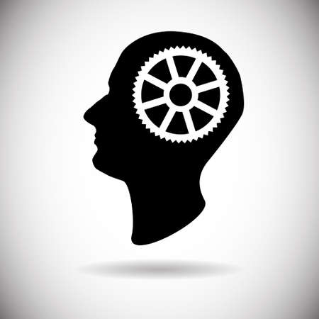 Human Head With Cogwheel Icon Brainstorming Process Flat Vector Illustrationのイラスト素材
