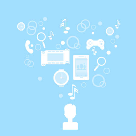 Human Modern Abstract Mobile Application Top Angle View Contour over Blue Background Vector Illustrationのイラスト素材