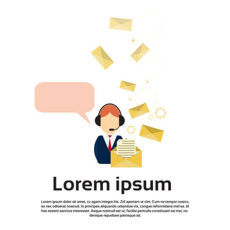 Business Man Consulting Service Support Chat Communication Social Network Flat Vector Illustrationのイラスト素材