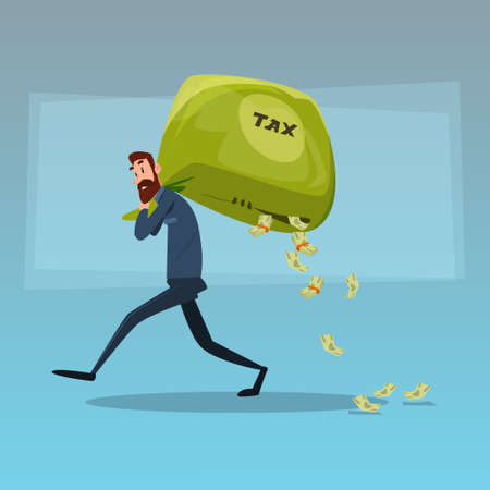 Business Man Carry Money Bag Tax Concept Flat Vector Illustrationのイラスト素材