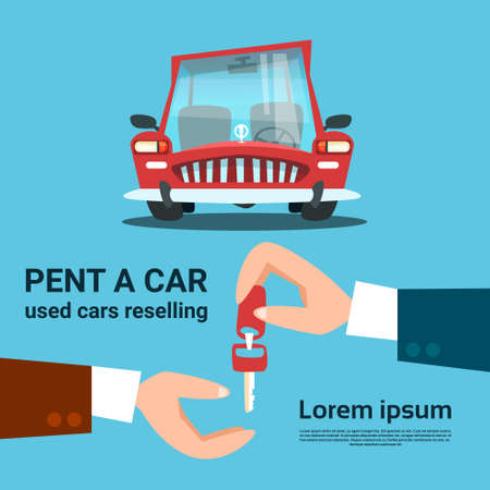 Hands Give Key Car Rent Service Flat Vector Illustrationのイラスト素材