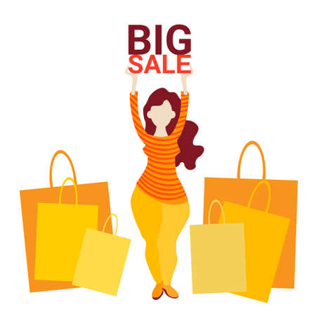 Woman With Shopping Bag Black Friday Big Sale Banner Vector Illustrationのイラスト素材
