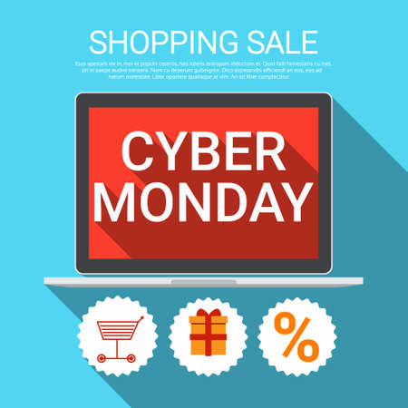 Cyber Monday Big Shopping Sale Banner Flat Vector Illustrationのイラスト素材