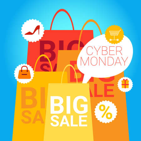 Cyber Monday Big Shopping Sale Banner Flat Vector Illustrationのイラスト素材