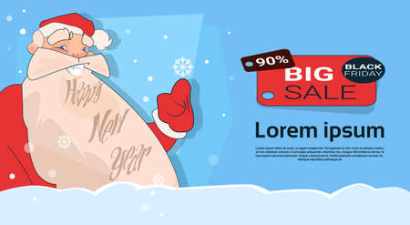 Santa Clause Big Holiday Sale Black Friday Shopping Flat Vector Illustrationのイラスト素材