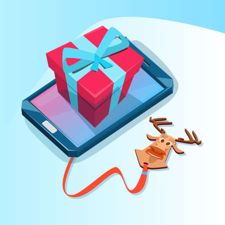 Cell Smart Phone With Present Box Big Holiday Sale Online Shopping Flat Vector Illustrationのイラスト素材