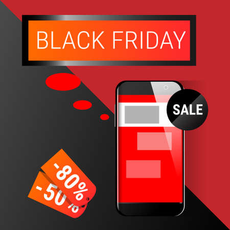 Cell Smart Phone Big Holiday Sale Black Friday Online Shopping Flat Vector Illustrationのイラスト素材