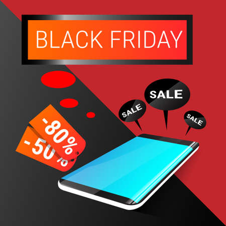 Cell Smart Phone Big Holiday Sale Black Friday Online Shopping Flat Vector Illustrationのイラスト素材