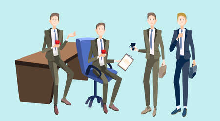 Smiling Business People Group Team Meeting Office Interior Teamwork Collaboration Flat Vector Illustrationのイラスト素材
