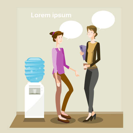 Business Women Speaking Two Colleague Communication Office Interior Flat Vector Illustrationのイラスト素材