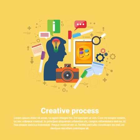 New Idea Inspiration Creative Process Business Web Banner Flat Vector Illustrationのイラスト素材