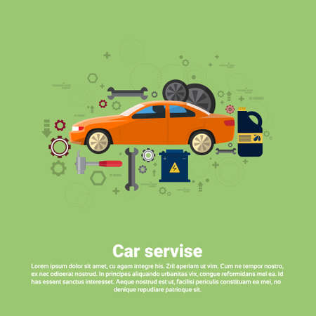 Car Service Auto Mechanics Business Web Banner Flat Vector Illustrationのイラスト素材