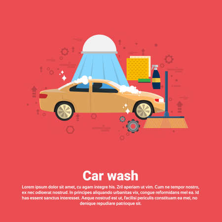 Car Wash Service Auto Business Web Banner Flat Vector Illustrationのイラスト素材