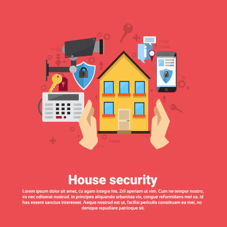 House Security Protection Insurance Web Banner Flat Vector Illustrationのイラスト素材
