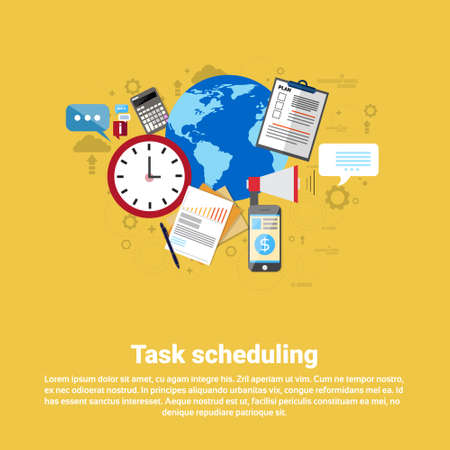 Time Management Scheduling Business Web Banner Flat Vector illustrationのイラスト素材