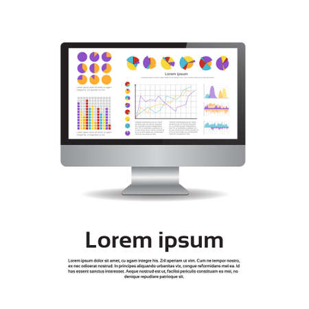Desktop Monitor Workstation Graph Set Finance Diagram Infographic Financial Chart Vector Illustrationのイラスト素材