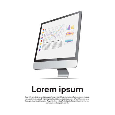Desktop Monitor Workstation Graph Set Finance Diagram Infographic Financial Chart Vector Illustrationのイラスト素材