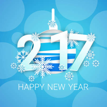 Happy New Year 2017 Banner Christmas Decorations Greeting Card Flat Vector Illustrationのイラスト素材