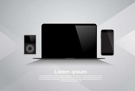 Responsive Design Laptop Computer Cell Smart Phone MP3 Player Device Vector Illustrationのイラスト素材