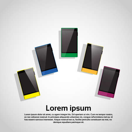 Colorful Cell Smart Phone Set Responsive Design Blank Screen Digital Device Vector Illustrationのイラスト素材