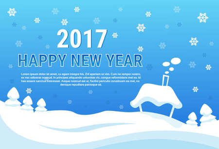 White House Village Merry Christmas New Year Banner Greeting Card Flat Vector Illustrationのイラスト素材