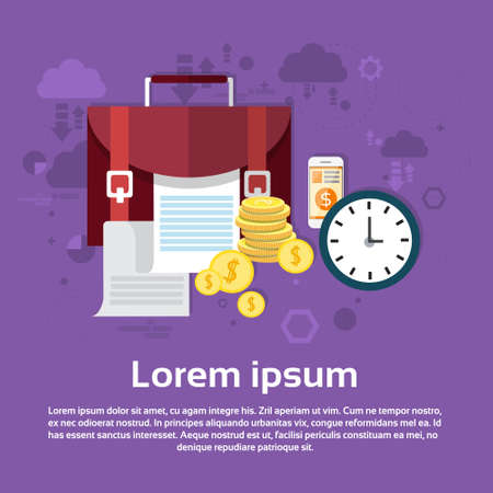 Business Briefcase With Documents Money Web Banner Flat Vector Illustrationのイラスト素材