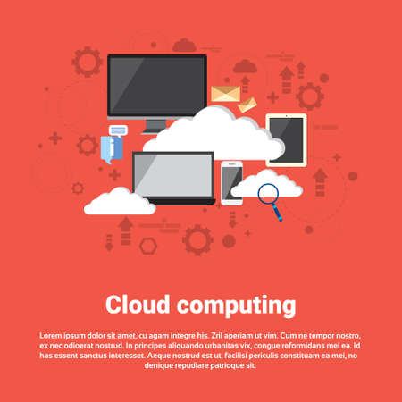 Cloud Computing Database Services Web Technology Banner Flat Vector Illustrationのイラスト素材