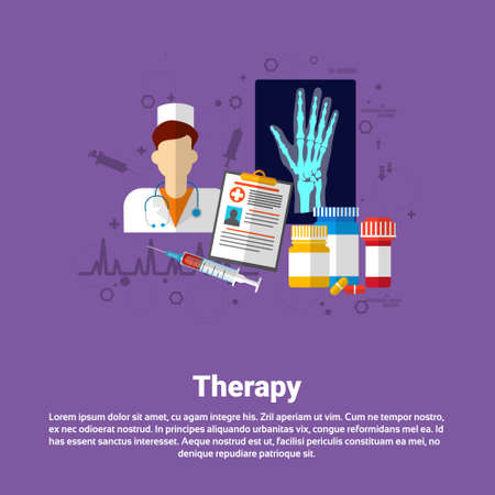 Hospital Therapy Medical Application Health Care Medicine Online Web Banner Flat Vector Illustrationのイラスト素材