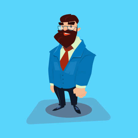 Bearded Business Man Cartoon Character Businessman Full Length Flat Vector Illustrationのイラスト素材