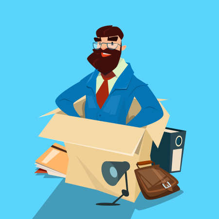Cartoon Business Man Sit In Box Businessman Human Resources Flat Vector Illustrationのイラスト素材