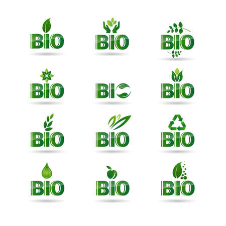 Eco Friendly Organic Natural Product Web Icon Set Green  Collection Flat Vector Illustrationのイラスト素材