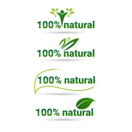 Eco Friendly Organic Natural Product Web Icon Set Green  Collection Flat Vector Illustrationのイラスト素材
