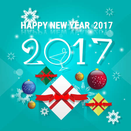 Happy New Year Decoration Celebration Banner Flat Vector Illustration
