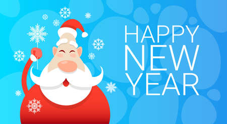 Santa Claus Christmas Holiday Happy New Year Greeting Card Celebration Banner Flat Vector Illustrationのイラスト素材