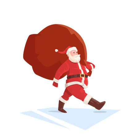 Santa Claus Christmas Holiday Big Present Bag Gift Flat Vector Illustrationのイラスト素材